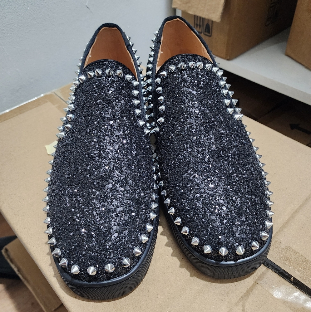 Christian Louboutin SPARKLE BLACK SPIKES SIZE 9Like new, no box!
